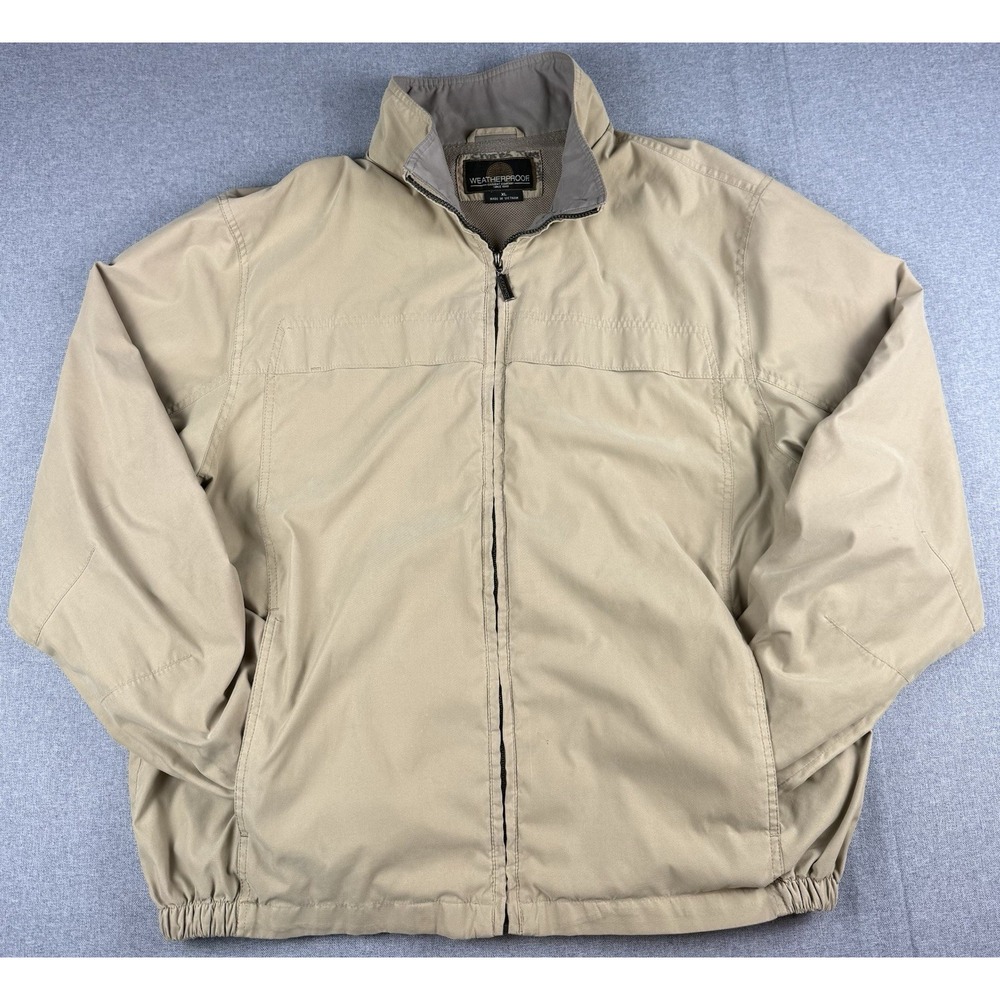 Weatherproof Mens XL Jacket Khaki Full Zip Lightweight Windbreaker Lined